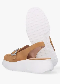 Acalia Tan Suede Chunky Low Wedge Sling Backs