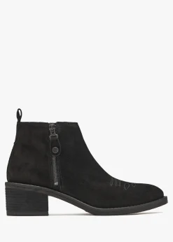 Ackie Black Suede Western Ankle Boots