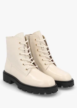 Acorn White Patent Leather Lace Up Ankle Boots