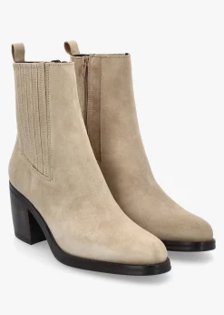 Adios Beige Suede Western Chelsea Mid-Heel Boots