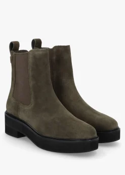 Adrianna Dark Olive Suede Chunky Chelsea Boots