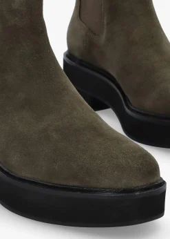 Adrianna Dark Olive Suede Chunky Chelsea Boots