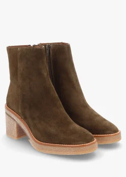 Airy Green Suede Block Heel Ankle Boots