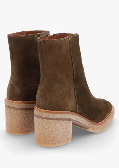 Airy Green Suede Block Heel Ankle Boots