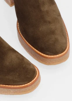 Airy Green Suede Block Heel Ankle Boots