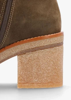 Airy Green Suede Block Heel Ankle Boots