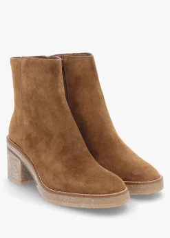 Airy Tan Suede Block Heel Ankle Boots