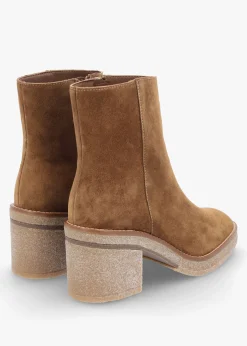Airy Tan Suede Block Heel Ankle Boots