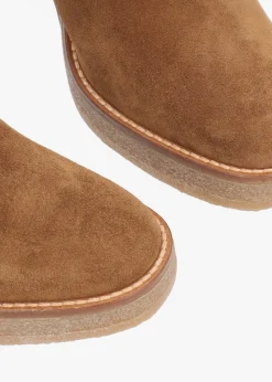 Airy Tan Suede Block Heel Ankle Boots