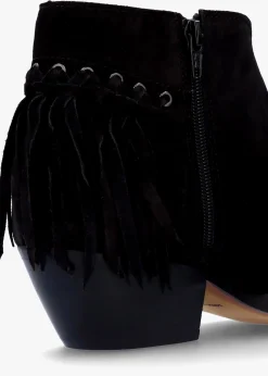 Ajax Black Suede Fringed Western Stacked Heel Ankle Boots