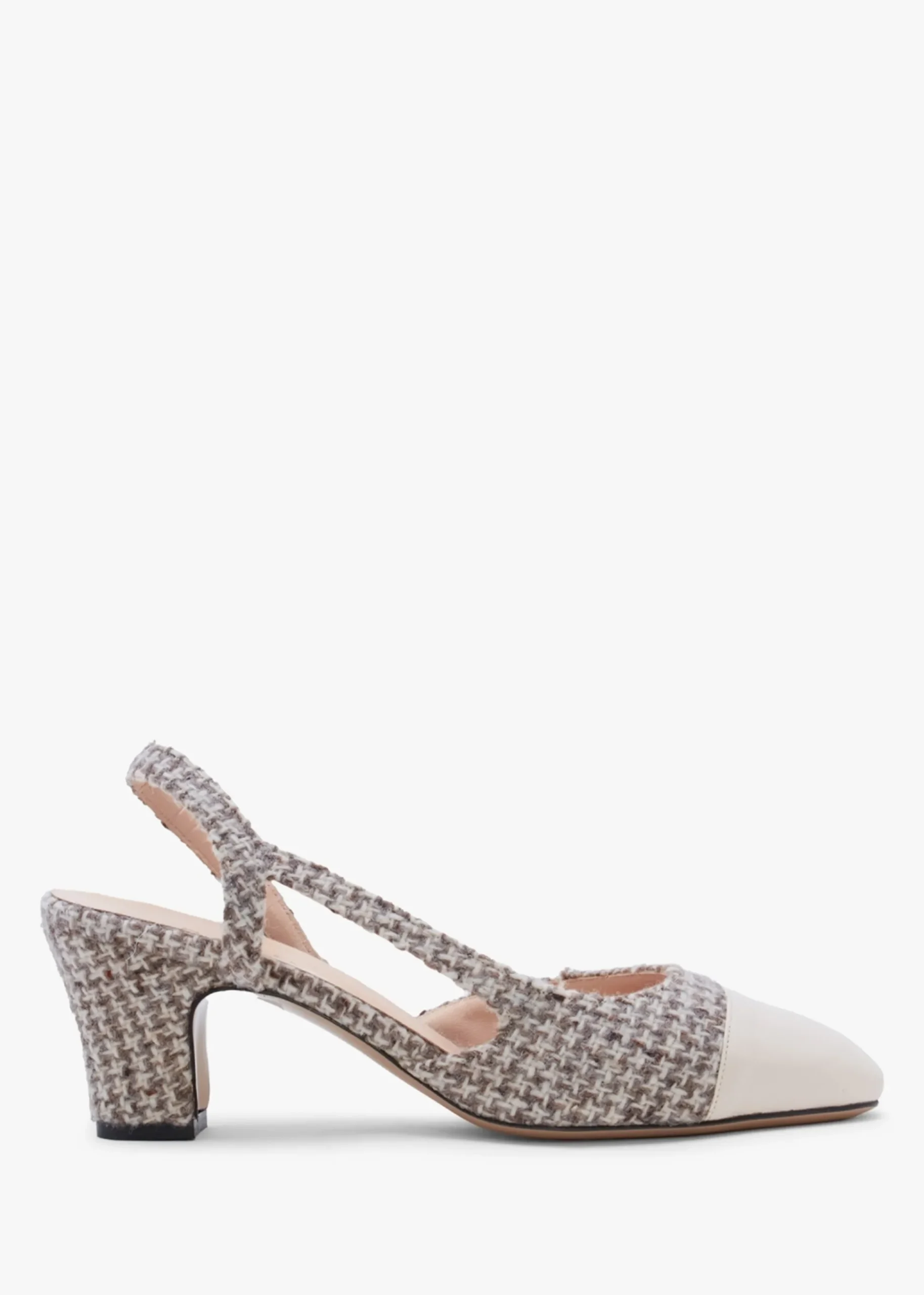 Akira Beige Houndstooth Block Heel Slingbacks