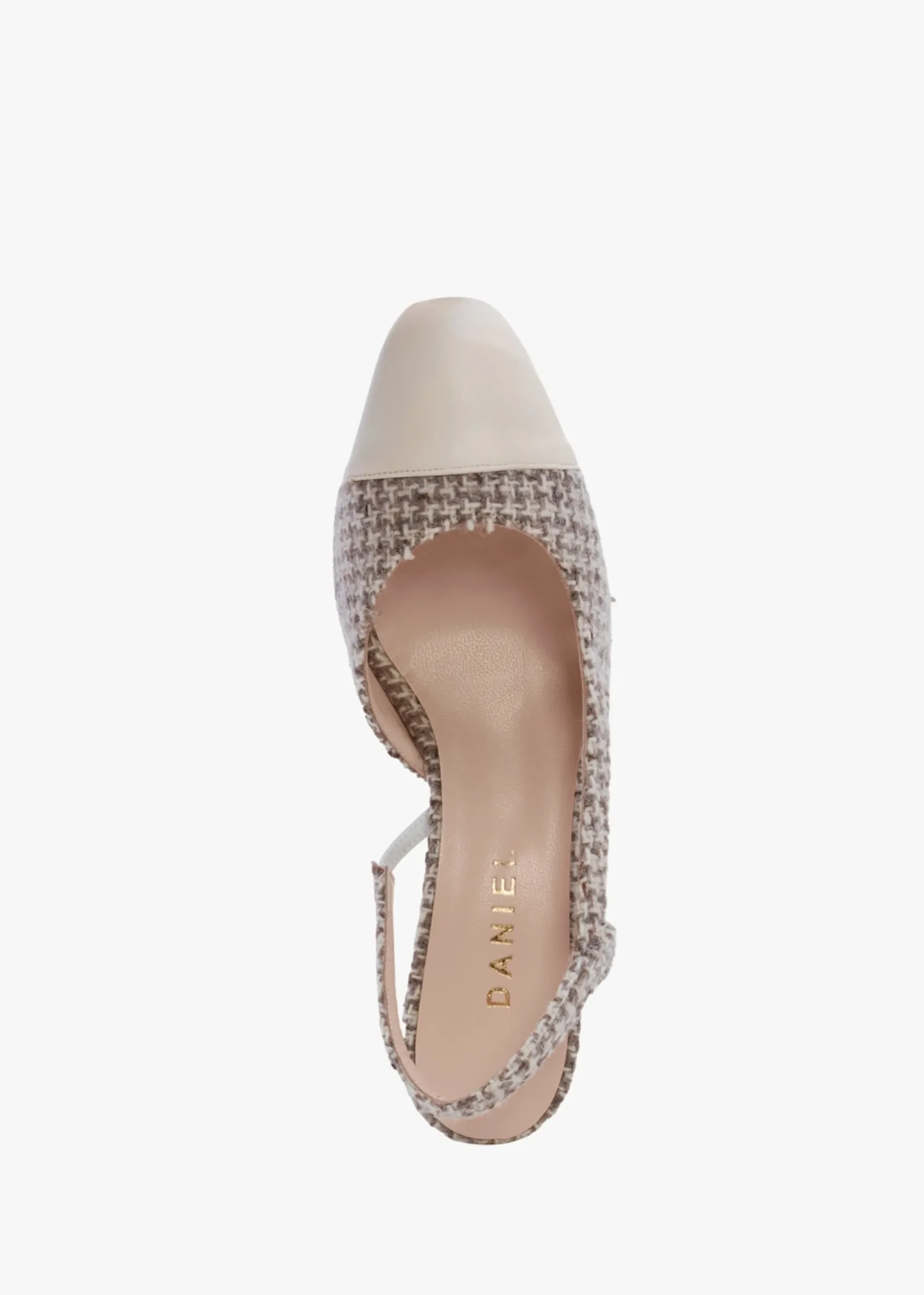 Akira Beige Houndstooth Block Heel Slingbacks