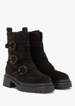 Akita Black Suede Jeweled Biker Boots