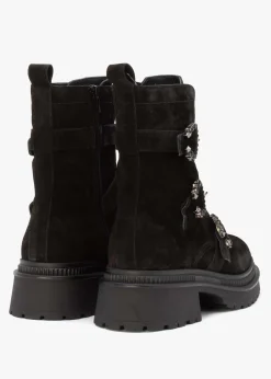 Akita Black Suede Jeweled Biker Boots