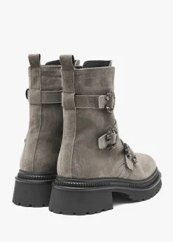 Akita Grey Suede Jeweled Biker Boots
