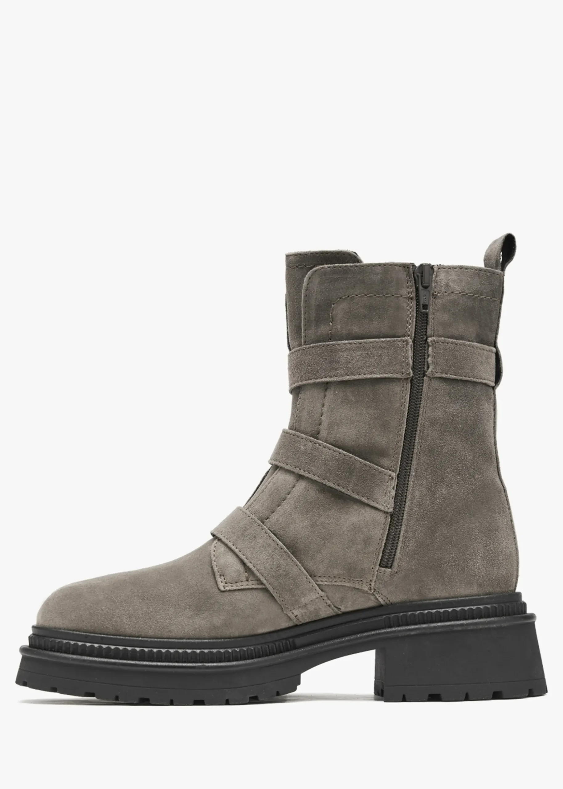 Akita Grey Suede Jeweled Biker Boots