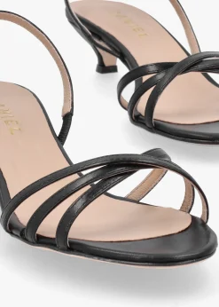 Akittie Black Leather Kitten Heel Sandals
