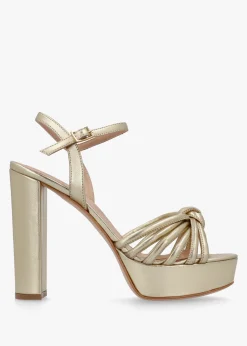 Aknot Gold Leather Platform Heeled Sandals