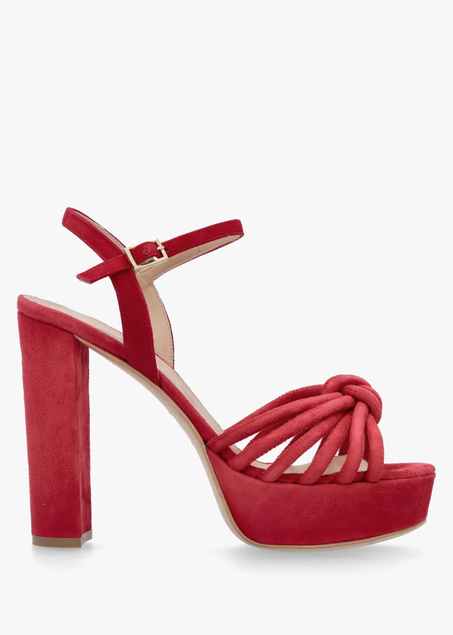 Aknot Red Suede Platform Heeled Sandals