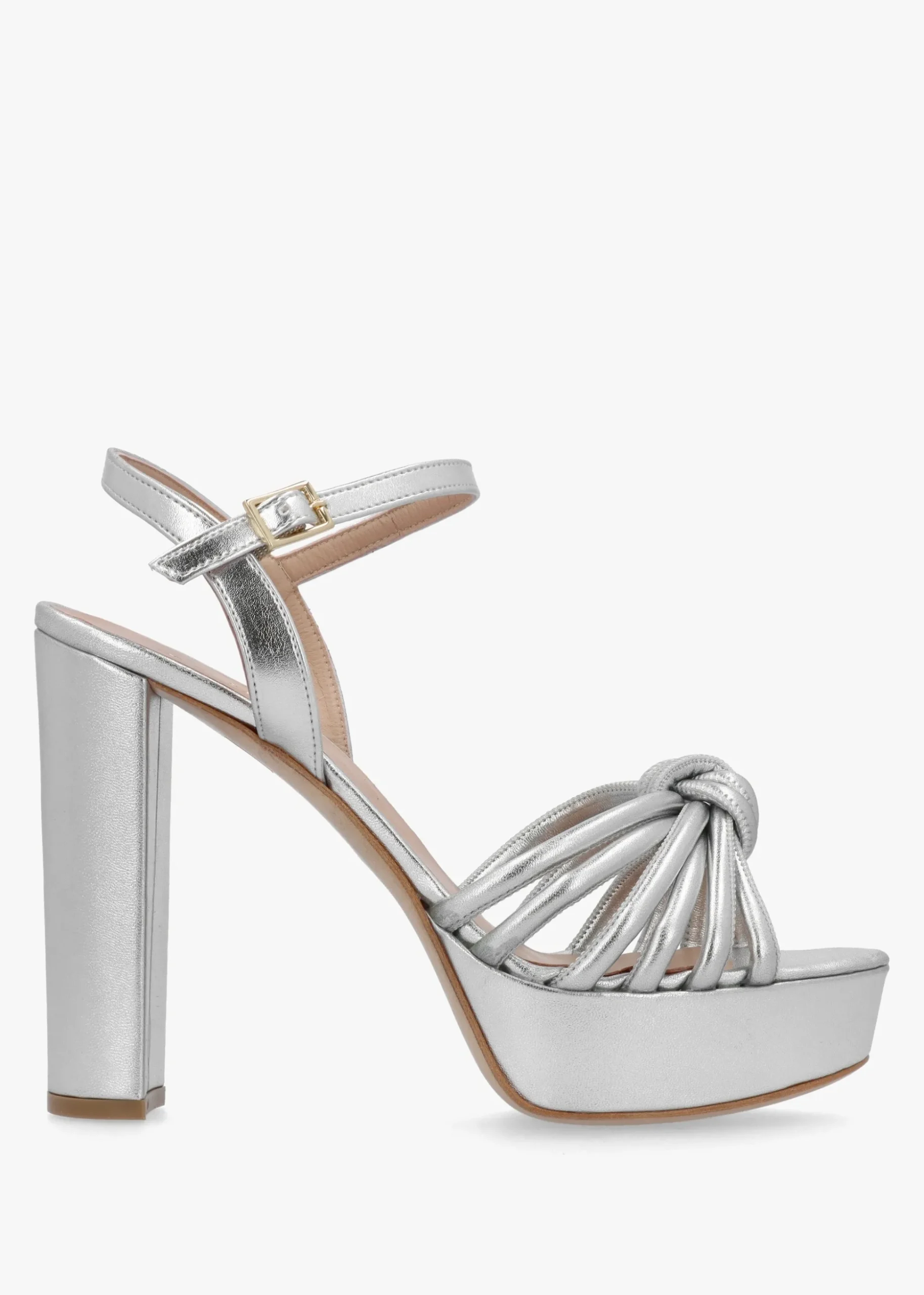 Aknot Silver Leather Platform Heeled Sandals