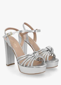 Aknot Silver Leather Platform Heeled Sandals