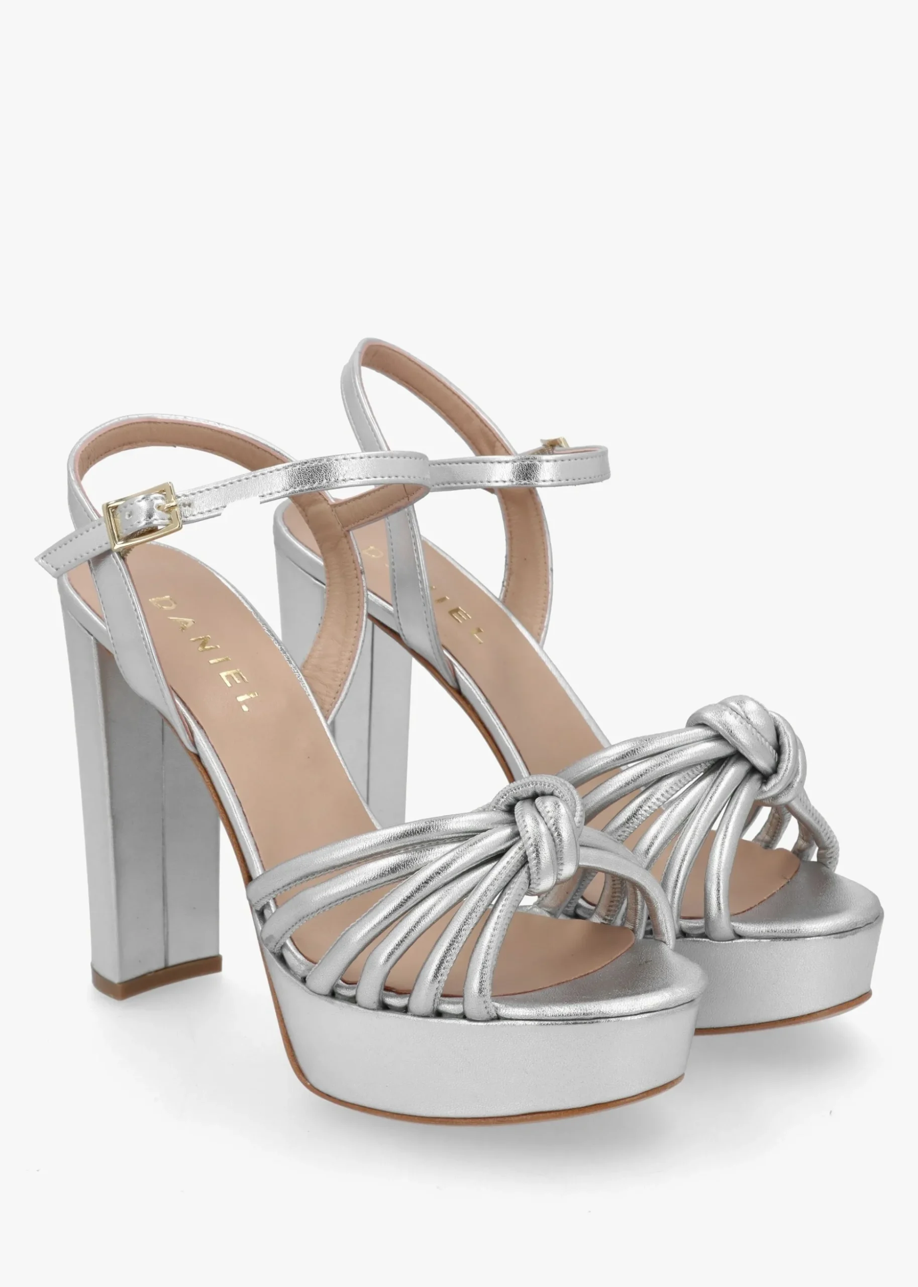 Aknot Silver Leather Platform Heeled Sandals