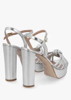 Aknot Silver Leather Platform Heeled Sandals