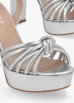 Aknot Silver Leather Platform Heeled Sandals