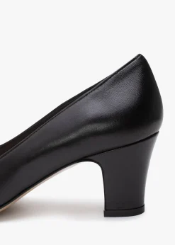 Akuna Black Leather Block Heel Court Shoes