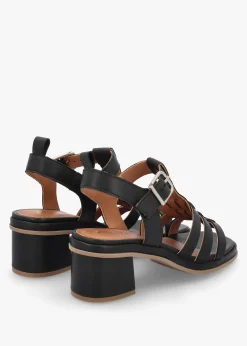 Akure Black Leather Block Heel Fisherman Sandals
