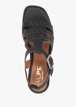 Akure Black Leather Block Heel Fisherman Sandals