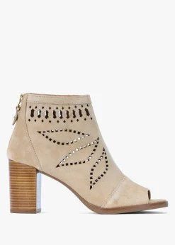 Albany Beige Suede Perforated Block Heel Shoe Boots