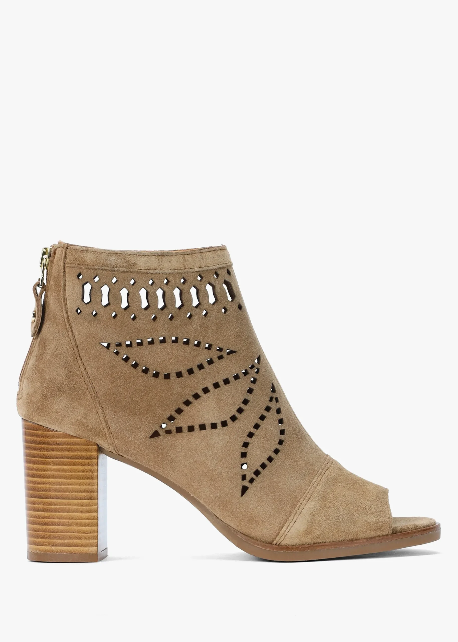 Albany Taupe Suede Perforated Block Heel Shoe Boots