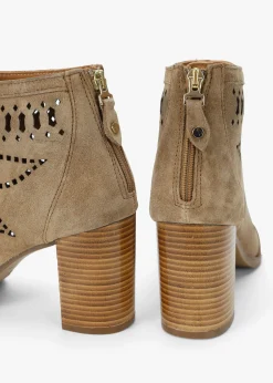 Albany Taupe Suede Perforated Block Heel Shoe Boots