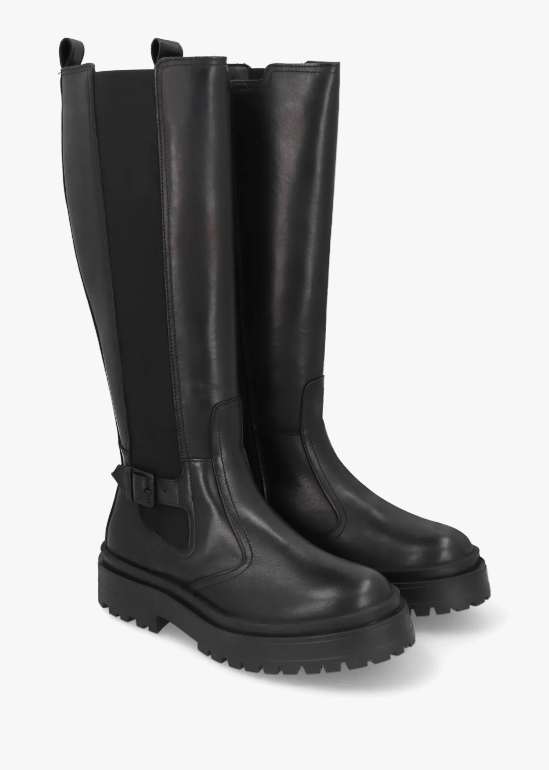 Alicia Black Leather Knee High Chelsea Boots