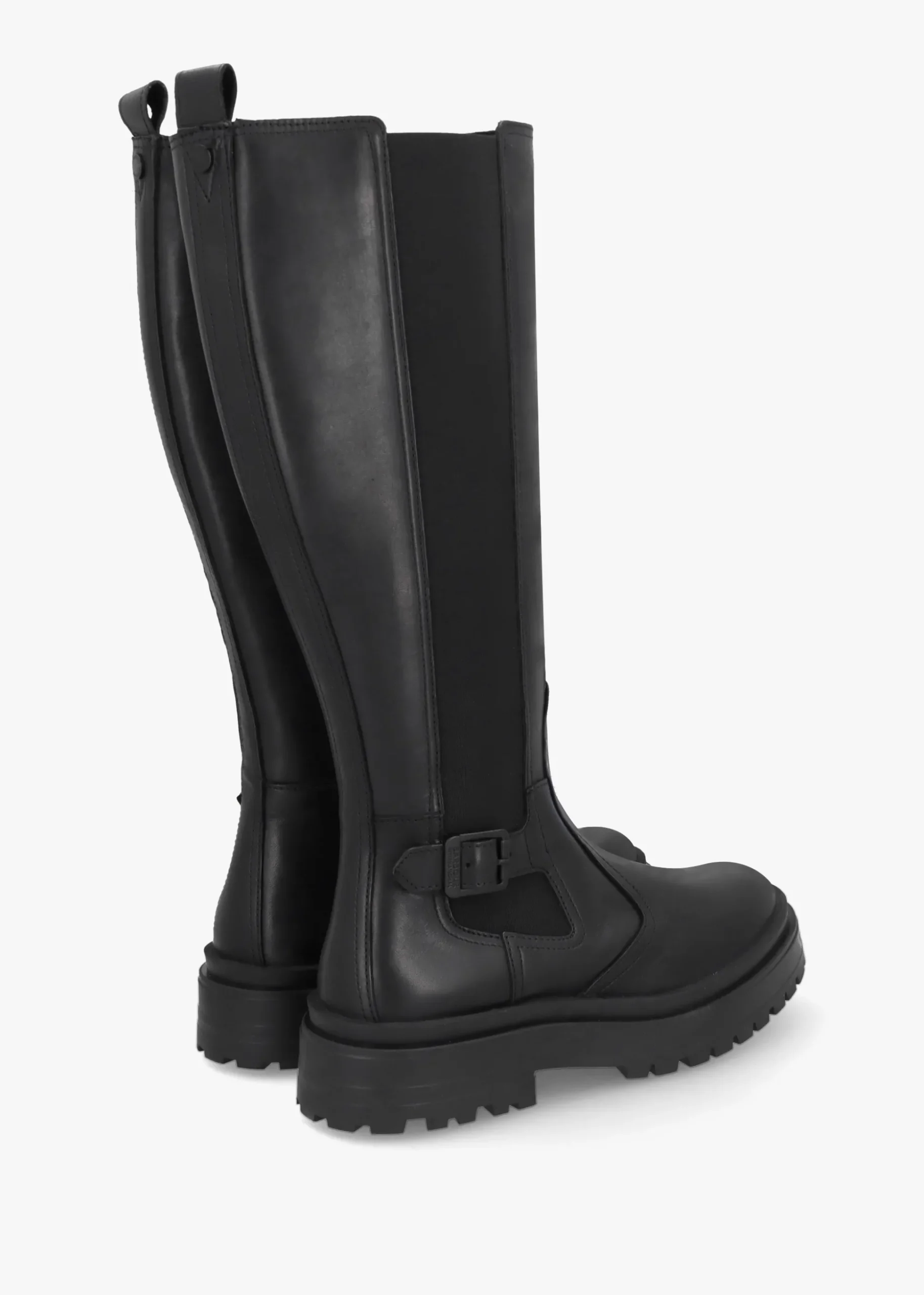 Alicia Black Leather Knee High Chelsea Boots