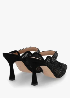 Alma Black Crystal Mesh Heeled Mary Janes