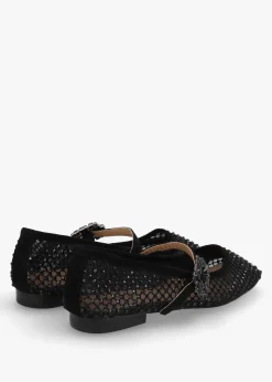 Alma Black Suede Crystal Mesh Mary Jane Pumps