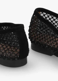Alma Black Suede Crystal Mesh Mary Jane Pumps