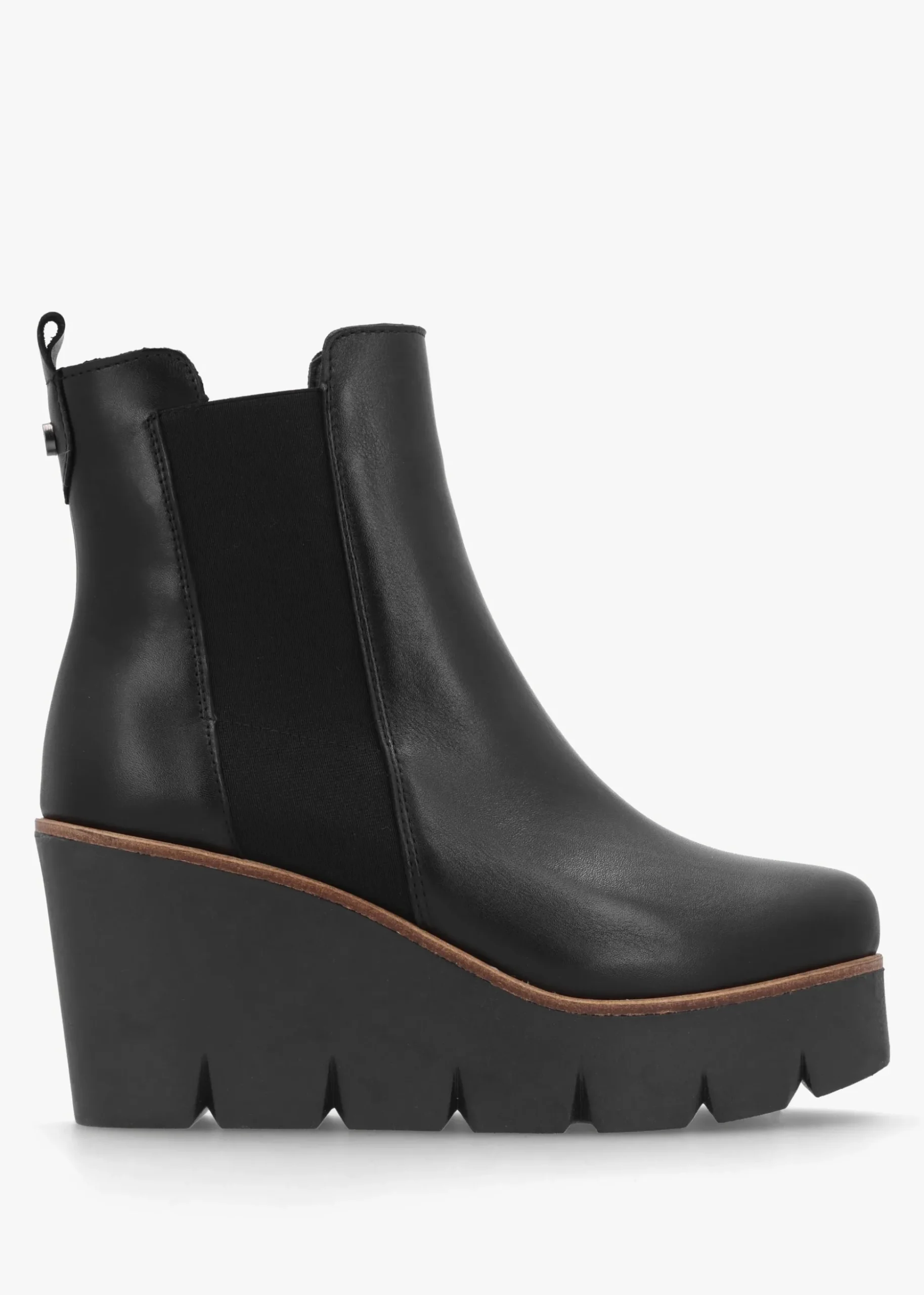 Alpaca Black Leather Wedge Ankle Boots
