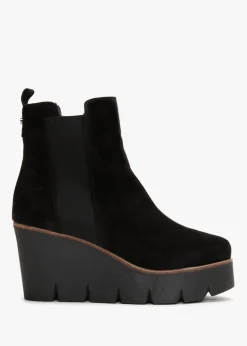 Alpaca Black Suede Wedge Ankle Boots