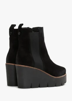 Alpaca Black Suede Wedge Ankle Boots