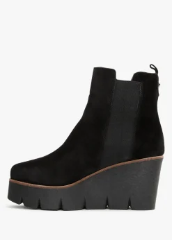 Alpaca Black Suede Wedge Ankle Boots