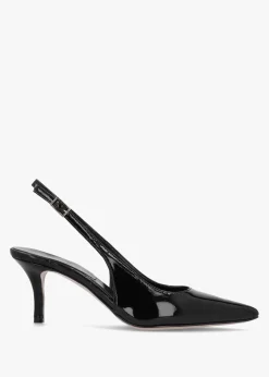 Alvie Black Patent Leather Heeled Sling Backs