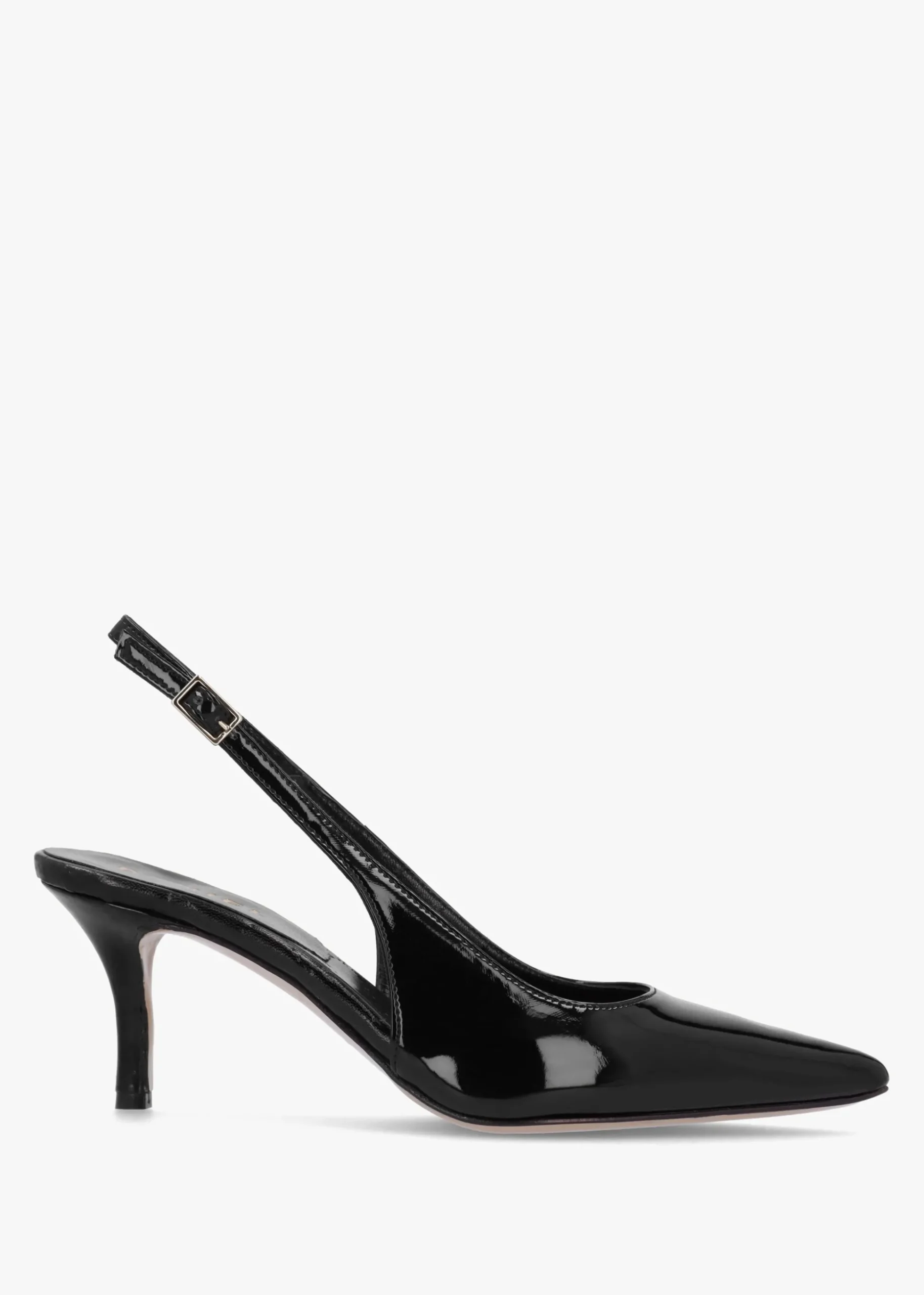 Alvie Black Patent Leather Heeled Sling Backs