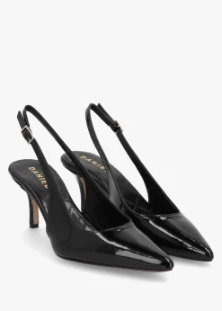 Alvie Black Patent Leather Heeled Sling Backs