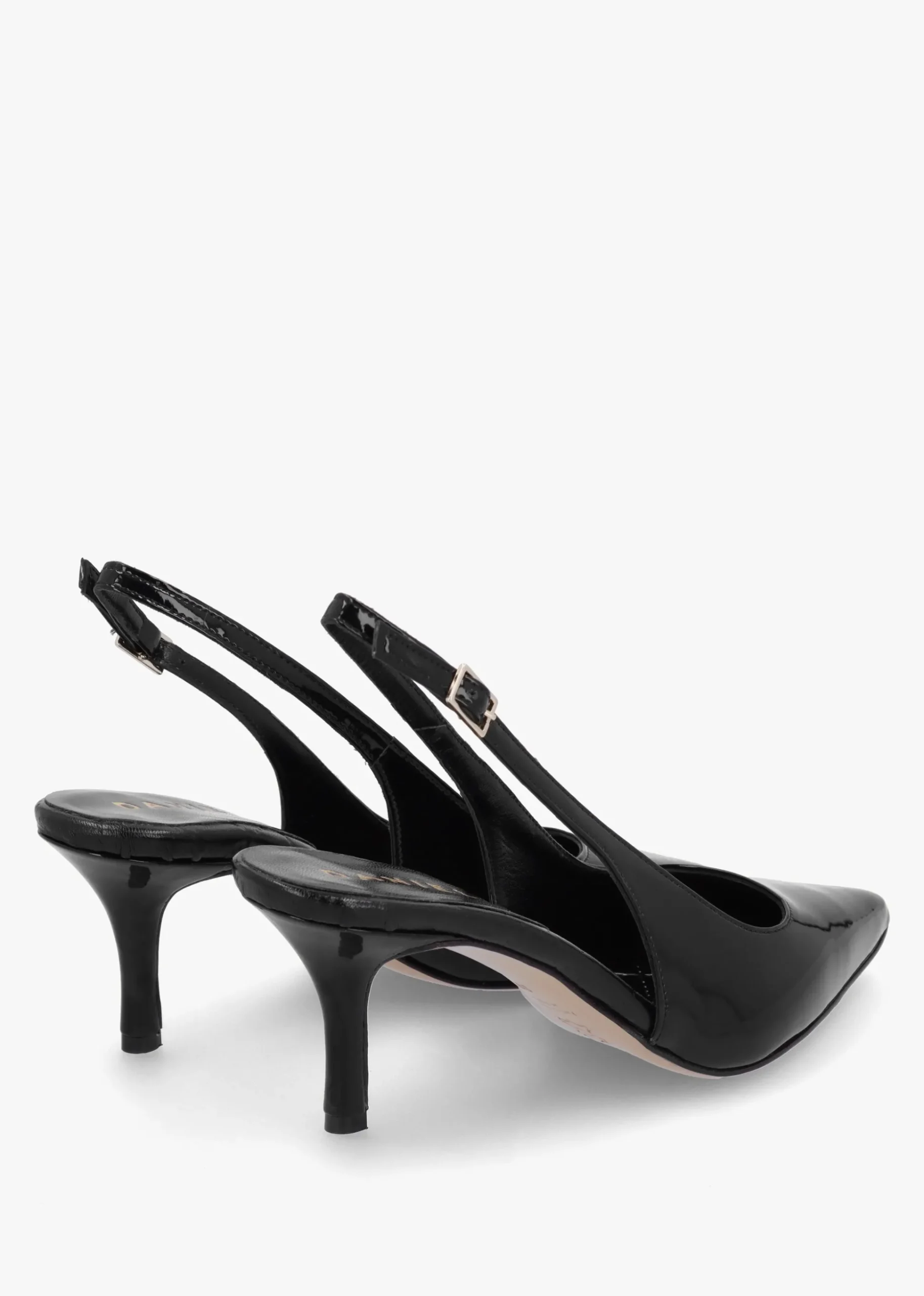 Alvie Black Patent Leather Heeled Sling Backs