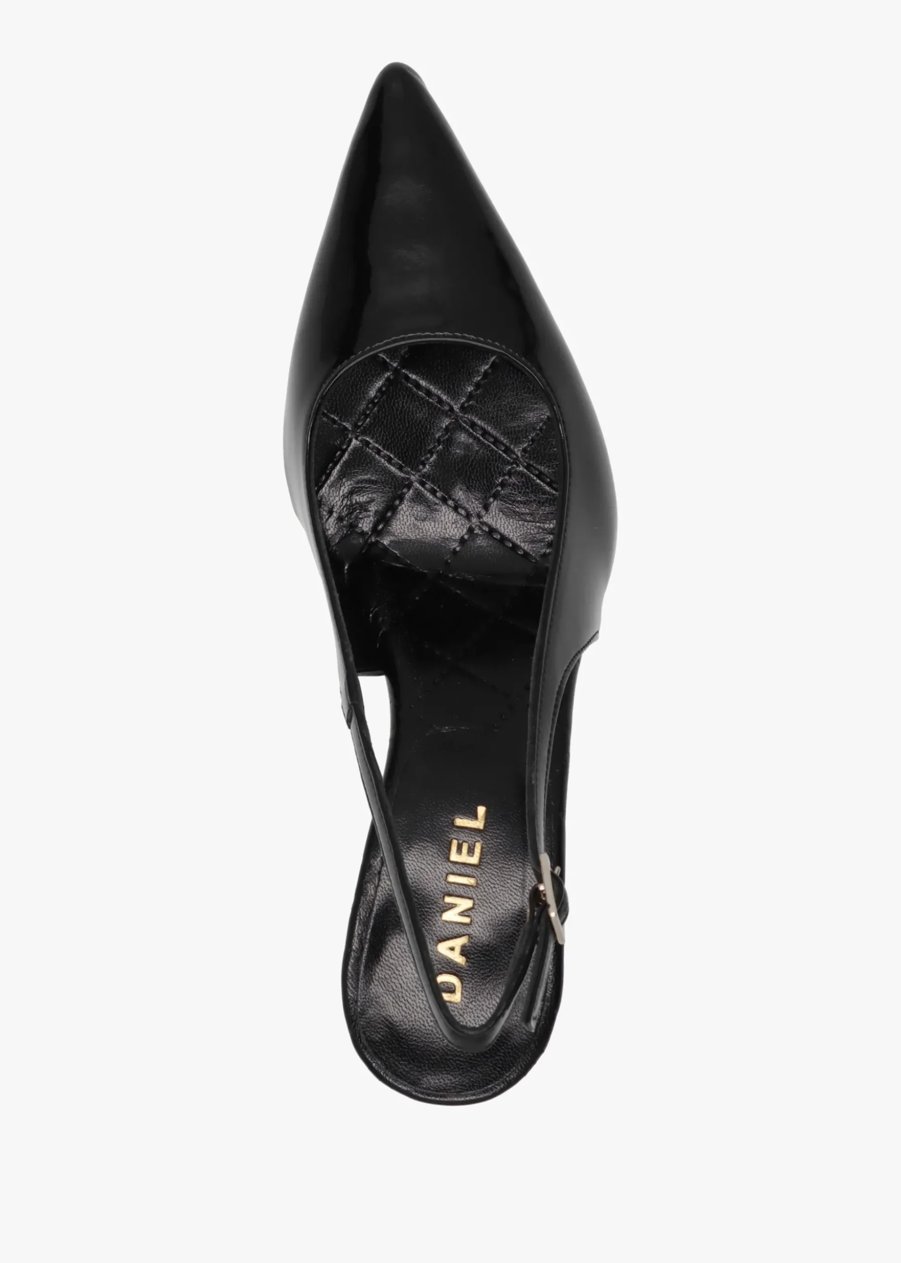 Alvie Black Patent Leather Heeled Sling Backs