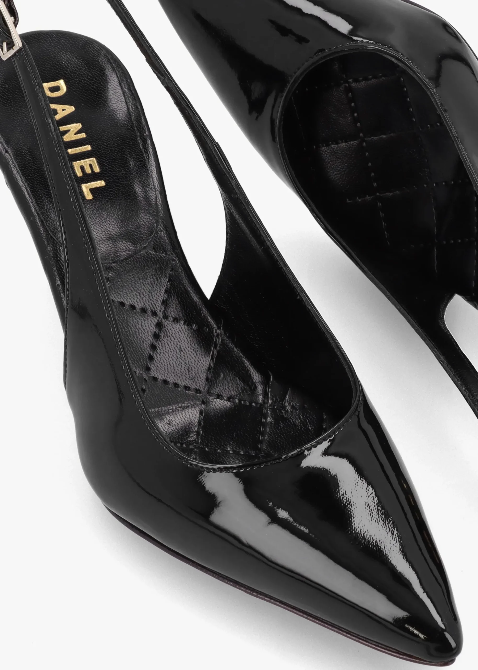 Alvie Black Patent Leather Heeled Sling Backs