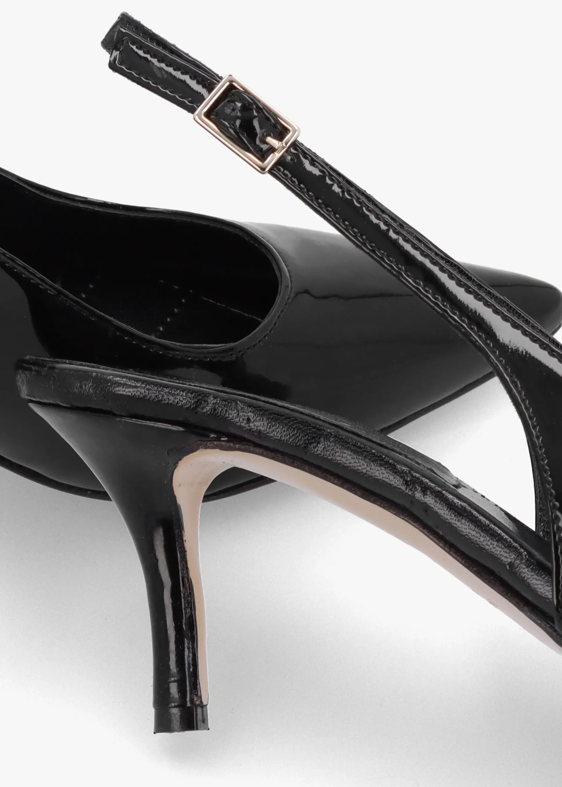 Alvie Black Patent Leather Heeled Sling Backs